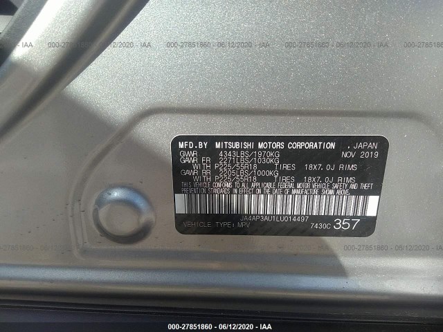 Photo 8 VIN: JA4AP3AU1LU014497 - MITSUBISHI OUTLANDER SPORT 