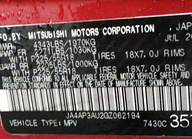 Photo 8 VIN: JA4AP3AU2GZ062194 - MITSUBISHI OUTLANDER 