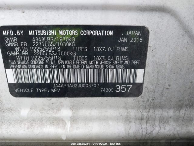 Photo 8 VIN: JA4AP3AU2JU003702 - MITSUBISHI OUTLANDER SPORT 