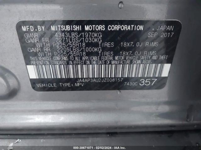 Photo 8 VIN: JA4AP3AU2JZ008157 - MITSUBISHI OUTLANDER SPORT 