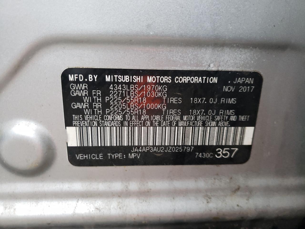 Photo 12 VIN: JA4AP3AU2JZ025797 - MITSUBISHI OUTLANDER 