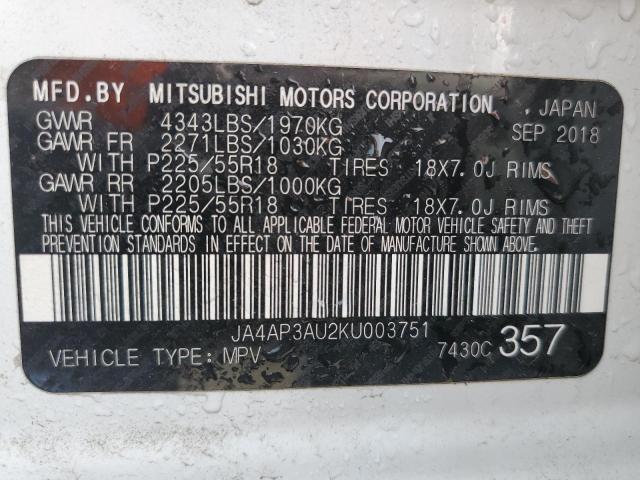 Photo 12 VIN: JA4AP3AU2KU003751 - MITSUBISHI OUTLANDER 