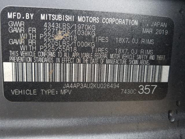 Photo 9 VIN: JA4AP3AU2KU026494 - MITSUBISHI OUTLANDER 