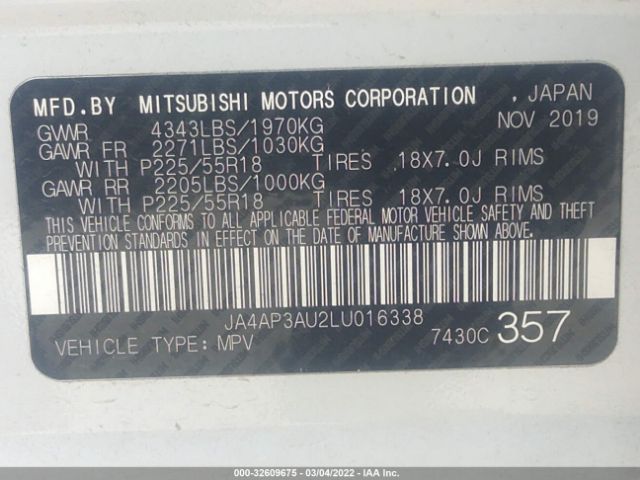 Photo 8 VIN: JA4AP3AU2LU016338 - MITSUBISHI OUTLANDER SPORT 