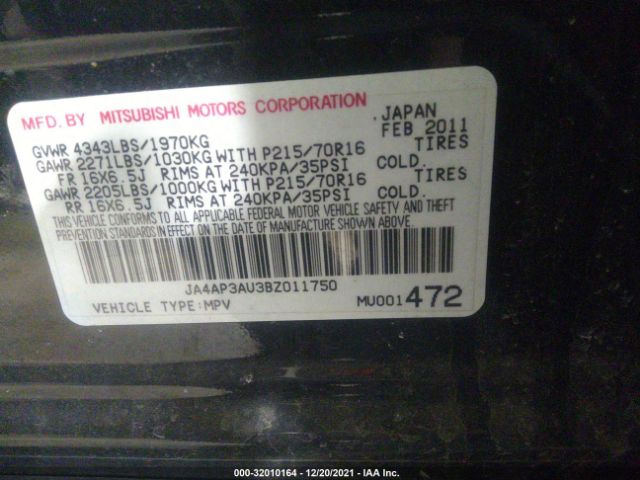 Photo 8 VIN: JA4AP3AU3BZ011750 - MITSUBISHI OUTLANDER SPORT 