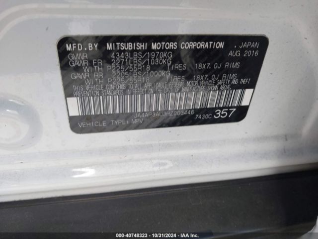 Photo 8 VIN: JA4AP3AU3HZ003446 - MITSUBISHI OUTLANDER SPORT 