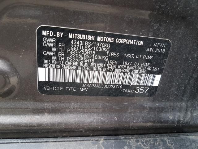 Photo 9 VIN: JA4AP3AU3JU023716 - MITSUBISHI OUTLANDER 