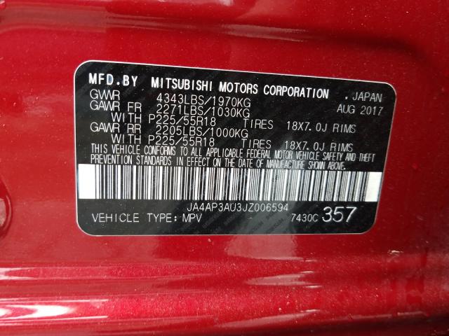 Photo 9 VIN: JA4AP3AU3JZ006594 - MITSUBISHI OUTLANDER 