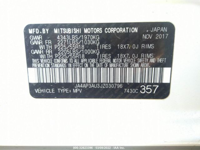 Photo 8 VIN: JA4AP3AU3JZ030796 - MITSUBISHI OUTLANDER SPORT 