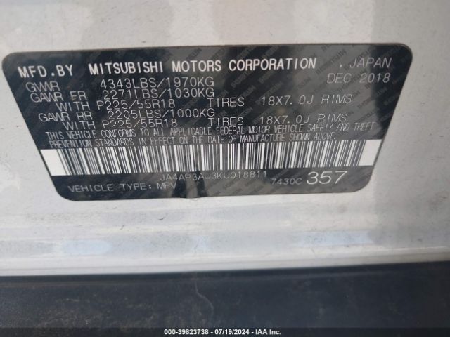 Photo 8 VIN: JA4AP3AU3KU018811 - MITSUBISHI OUTLANDER SPORT 