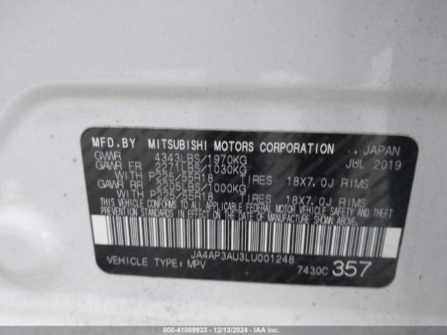 Photo 8 VIN: JA4AP3AU3LU001248 - MITSUBISHI OUTLANDER SPORT 