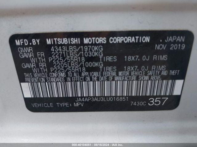 Photo 8 VIN: JA4AP3AU3LU016851 - MITSUBISHI OUTLANDER SPORT 