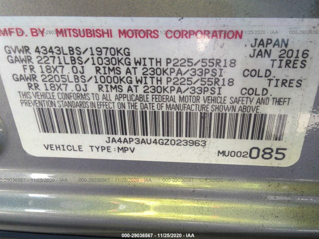 Photo 8 VIN: JA4AP3AU4GZ023963 - MITSUBISHI OUTLANDER SPORT 