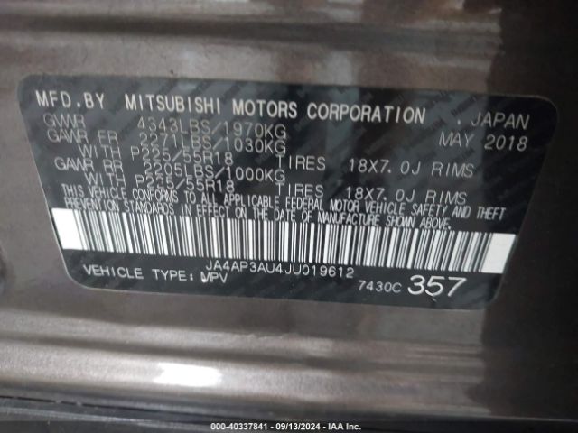 Photo 8 VIN: JA4AP3AU4JU019612 - MITSUBISHI OUTLANDER SPORT 