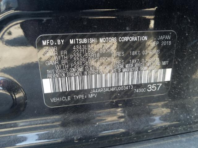 Photo 9 VIN: JA4AP3AU4KU003413 - MITSUBISHI OUTLANDER 