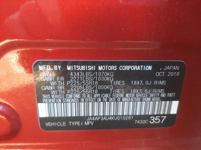 Photo 9 VIN: JA4AP3AU4KU010281 - MITSUBISHI OUTLANDER 