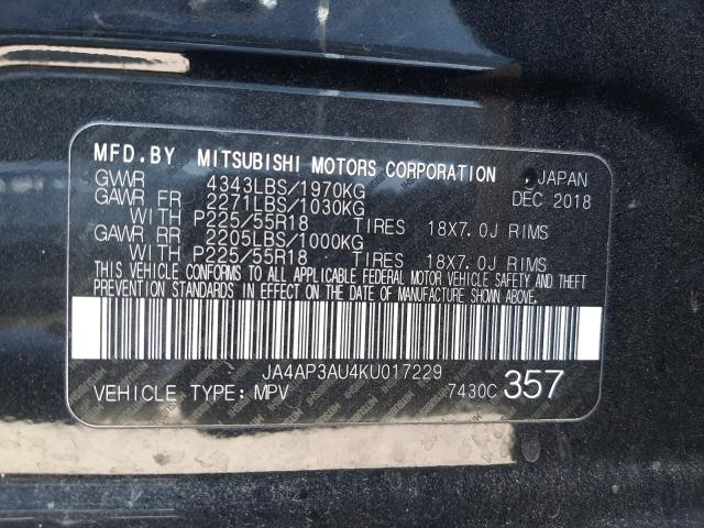 Photo 9 VIN: JA4AP3AU4KU017229 - MITSUBISHI OUTLANDER 