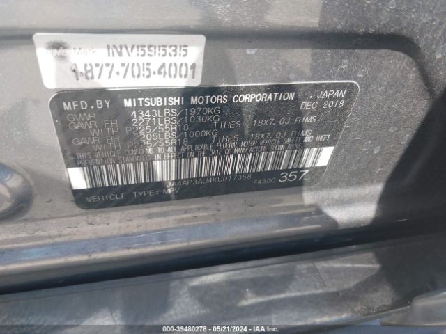 Photo 8 VIN: JA4AP3AU4KU017358 - MITSUBISHI OUTLANDER SPORT 