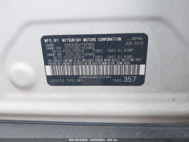 Photo 8 VIN: JA4AP3AU4KU032944 - MITSUBISHI OUTLANDER SPORT 