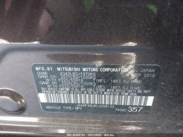 Photo 8 VIN: JA4AP3AU4LU008130 - MITSUBISHI OUTLANDER SPORT 