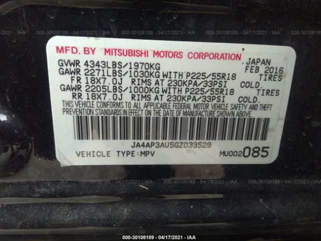 Photo 8 VIN: JA4AP3AU5GZ033529 - MITSUBISHI OUTLANDER SPORT 