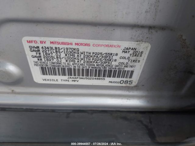 Photo 8 VIN: JA4AP3AU5GZ048855 - MITSUBISHI OUTLANDER SPORT 