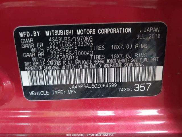 Photo 8 VIN: JA4AP3AU5GZ064599 - MITSUBISHI OUTLANDER SPORT 