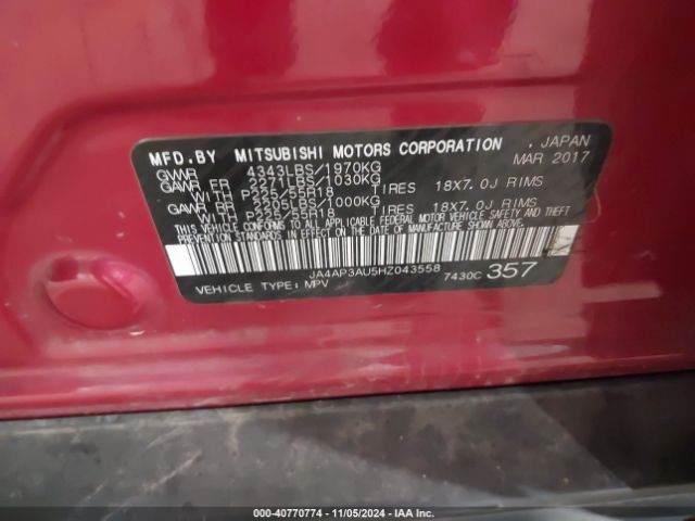 Photo 8 VIN: JA4AP3AU5HZ043558 - MITSUBISHI OUTLANDER SPORT 