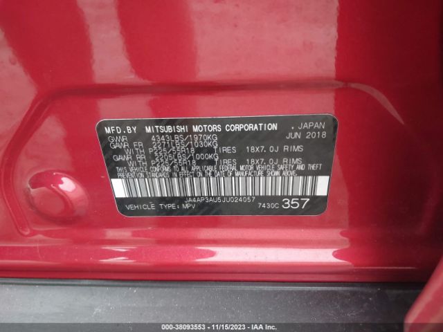 Photo 8 VIN: JA4AP3AU5JU024057 - MITSUBISHI OUTLANDER SPORT 