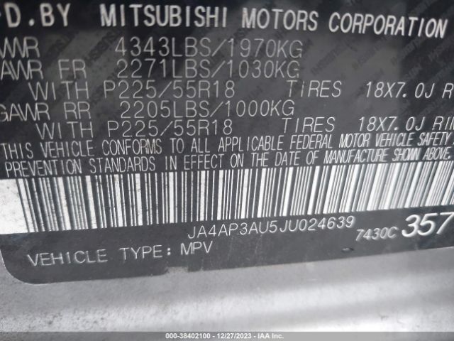 Photo 8 VIN: JA4AP3AU5JU024639 - MITSUBISHI OUTLANDER SPORT 