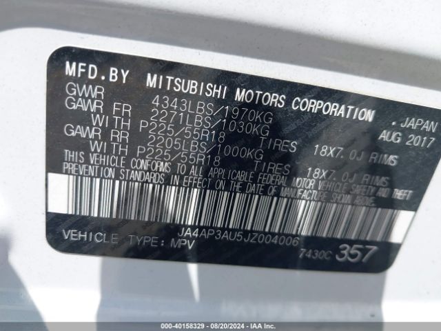 Photo 8 VIN: JA4AP3AU5JZ004006 - MITSUBISHI OUTLANDER SPORT 