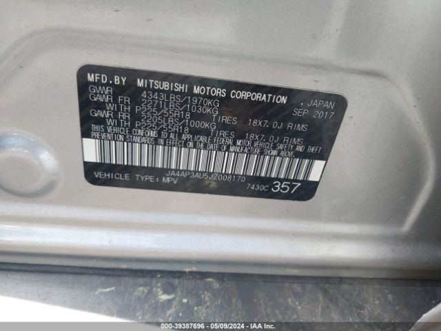 Photo 8 VIN: JA4AP3AU5JZ008170 - MITSUBISHI OUTLANDER SPORT 