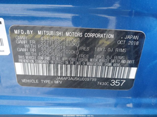 Photo 8 VIN: JA4AP3AU5KU009799 - MITSUBISHI OUTLANDER SPORT 
