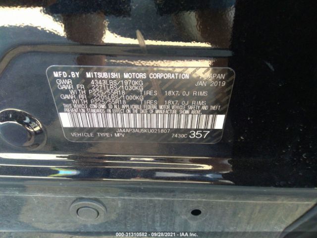 Photo 8 VIN: JA4AP3AU5KU021807 - MITSUBISHI OUTLANDER SPORT 