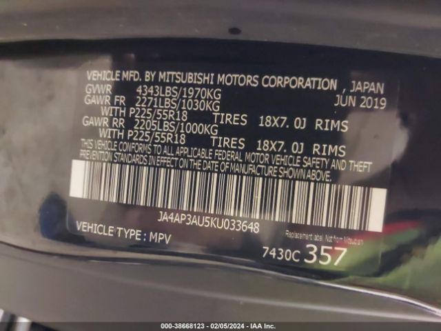 Photo 8 VIN: JA4AP3AU5KU033648 - MITSUBISHI OUTLANDER SPORT 