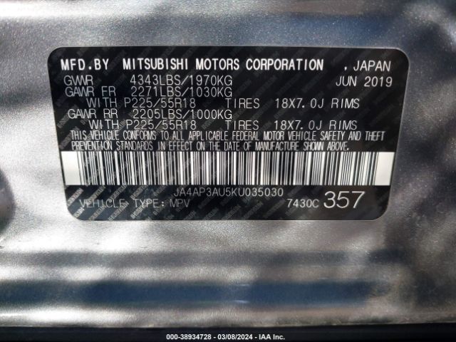 Photo 8 VIN: JA4AP3AU5KU035030 - MITSUBISHI OUTLANDER SPORT 