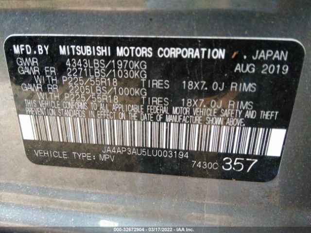 Photo 8 VIN: JA4AP3AU5LU003194 - MITSUBISHI OUTLANDER SPORT 