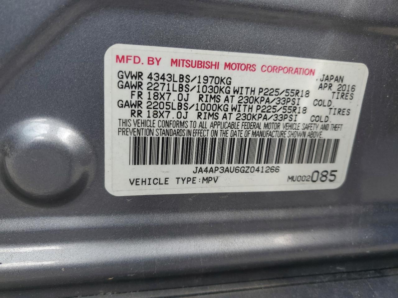 Photo 11 VIN: JA4AP3AU6GZ041266 - MITSUBISHI OUTLANDER 