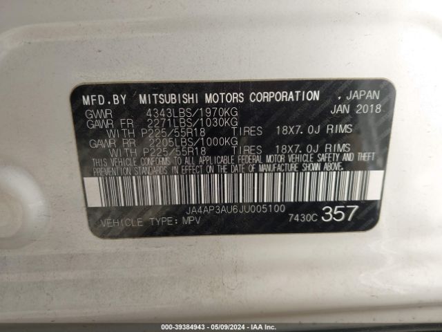 Photo 8 VIN: JA4AP3AU6JU005100 - MITSUBISHI OUTLANDER SPORT 