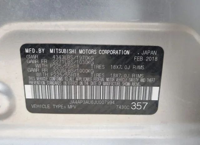 Photo 8 VIN: JA4AP3AU6JU007994 - MITSUBISHI OUTLANDER 