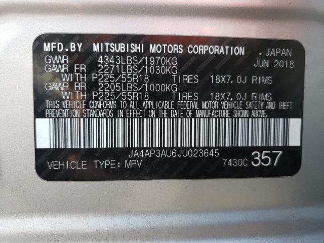 Photo 9 VIN: JA4AP3AU6JU023645 - MITSUBISHI OUTLANDER 