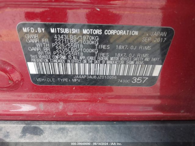 Photo 8 VIN: JA4AP3AU6JZ010056 - MITSUBISHI OUTLANDER SPORT 