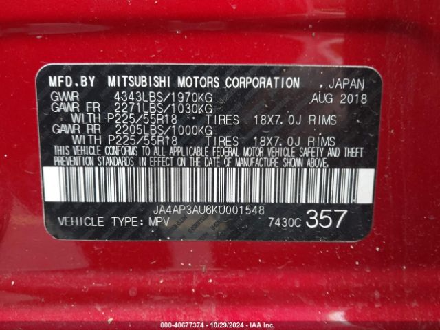 Photo 8 VIN: JA4AP3AU6KU001548 - MITSUBISHI OUTLANDER SPORT 