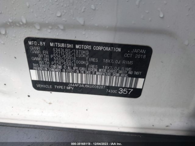 Photo 8 VIN: JA4AP3AU6KU008287 - MITSUBISHI OUTLANDER SPORT 