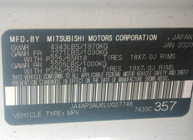 Photo 8 VIN: JA4AP3AU6LU027746 - MITSUBISHI OUTLANDER SPORT 