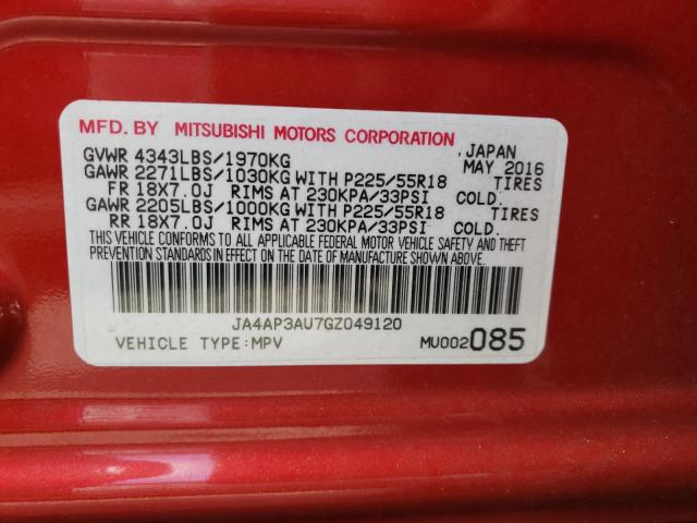 Photo 9 VIN: JA4AP3AU7GZ049120 - MITSUBISHI OUTLANDER 