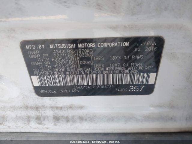 Photo 8 VIN: JA4AP3AU7GZ063731 - MITSUBISHI OUTLANDER SPORT 