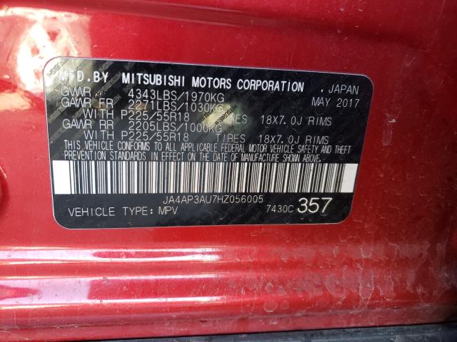 Photo 9 VIN: JA4AP3AU7HZ056005 - MITSUBISHI OUTLANDER 