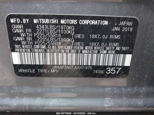 Photo 8 VIN: JA4AP3AU7JU001976 - MITSUBISHI OUTLANDER SPORT 