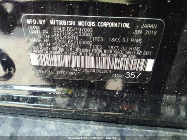 Photo 8 VIN: JA4AP3AU7JU022259 - MITSUBISHI OUTLANDER SPORT 